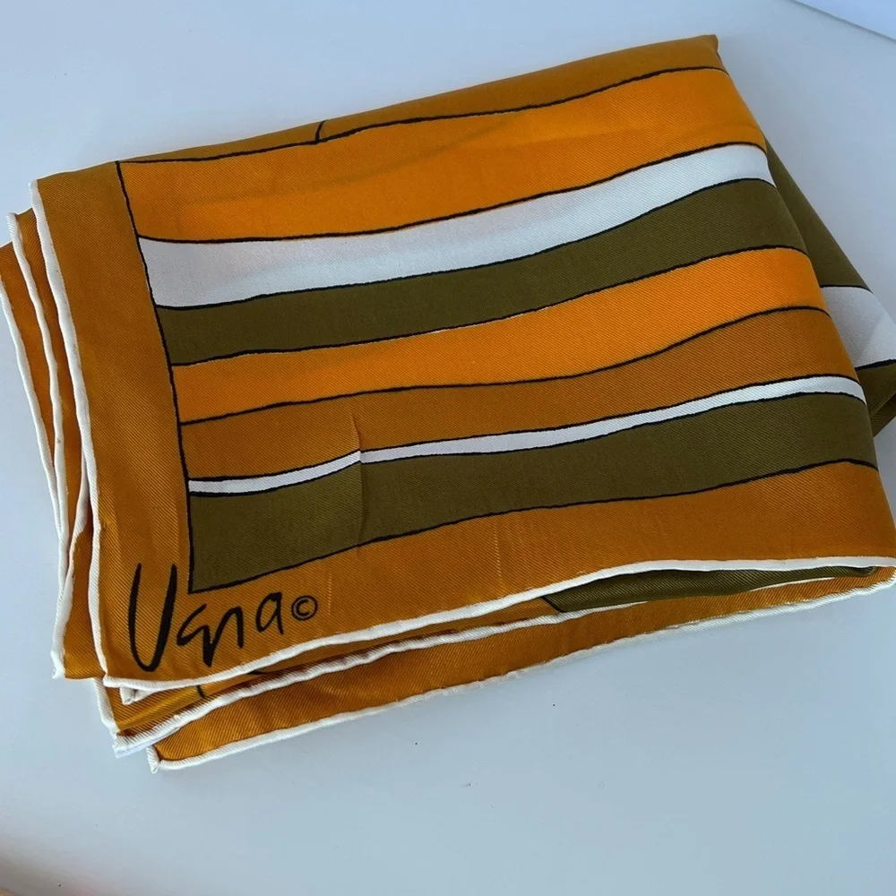 Vintage Vera Geometric Oblong Scarf Mustard Olive Orange